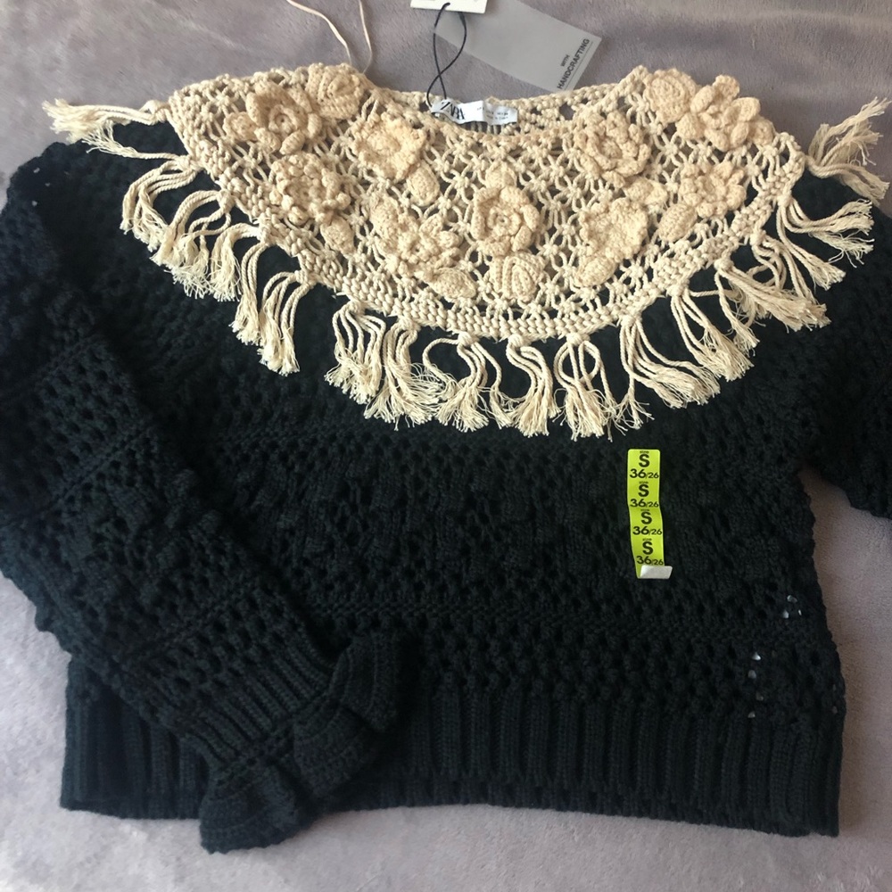 Zara Collection Handmade Cable Knit crochet Sweater size S New